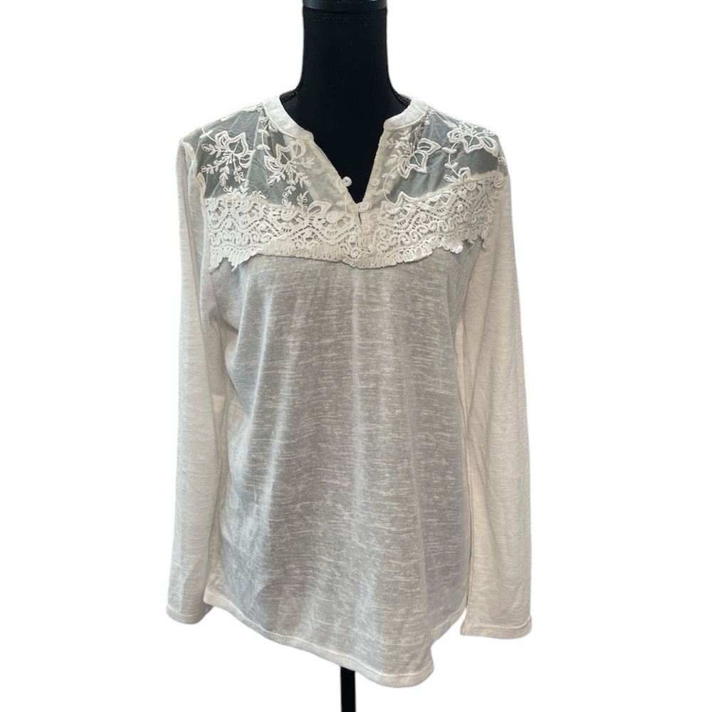 Faded Glory Tan and Cream Asymmetrical Embellished Blouse